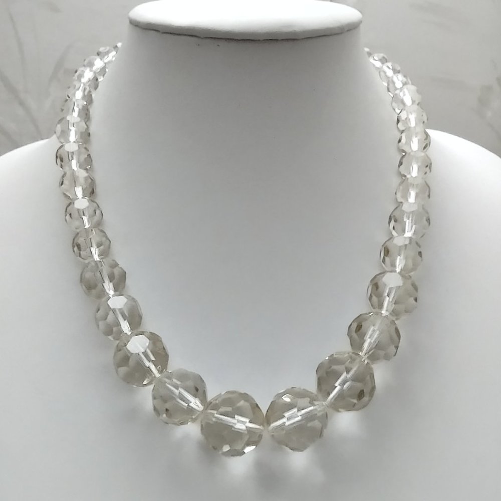 BeJeweled Glass Clear Faceted Bead Necklace